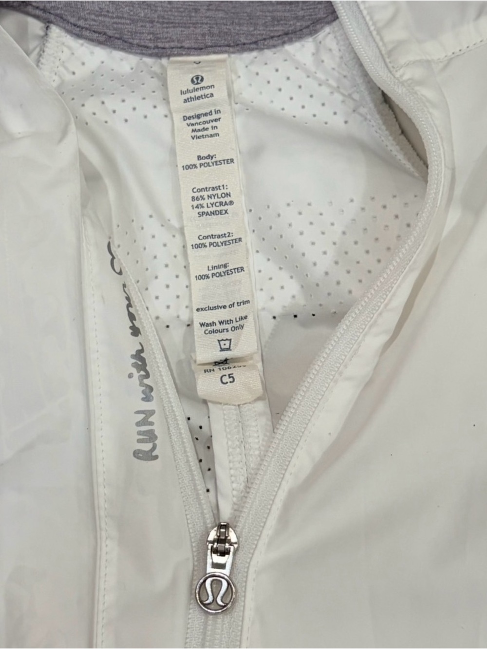 Lululemon Running Windbreaker Jacket White Gray Reflective Thumbholes Women's 6 - Picture 4 of 10